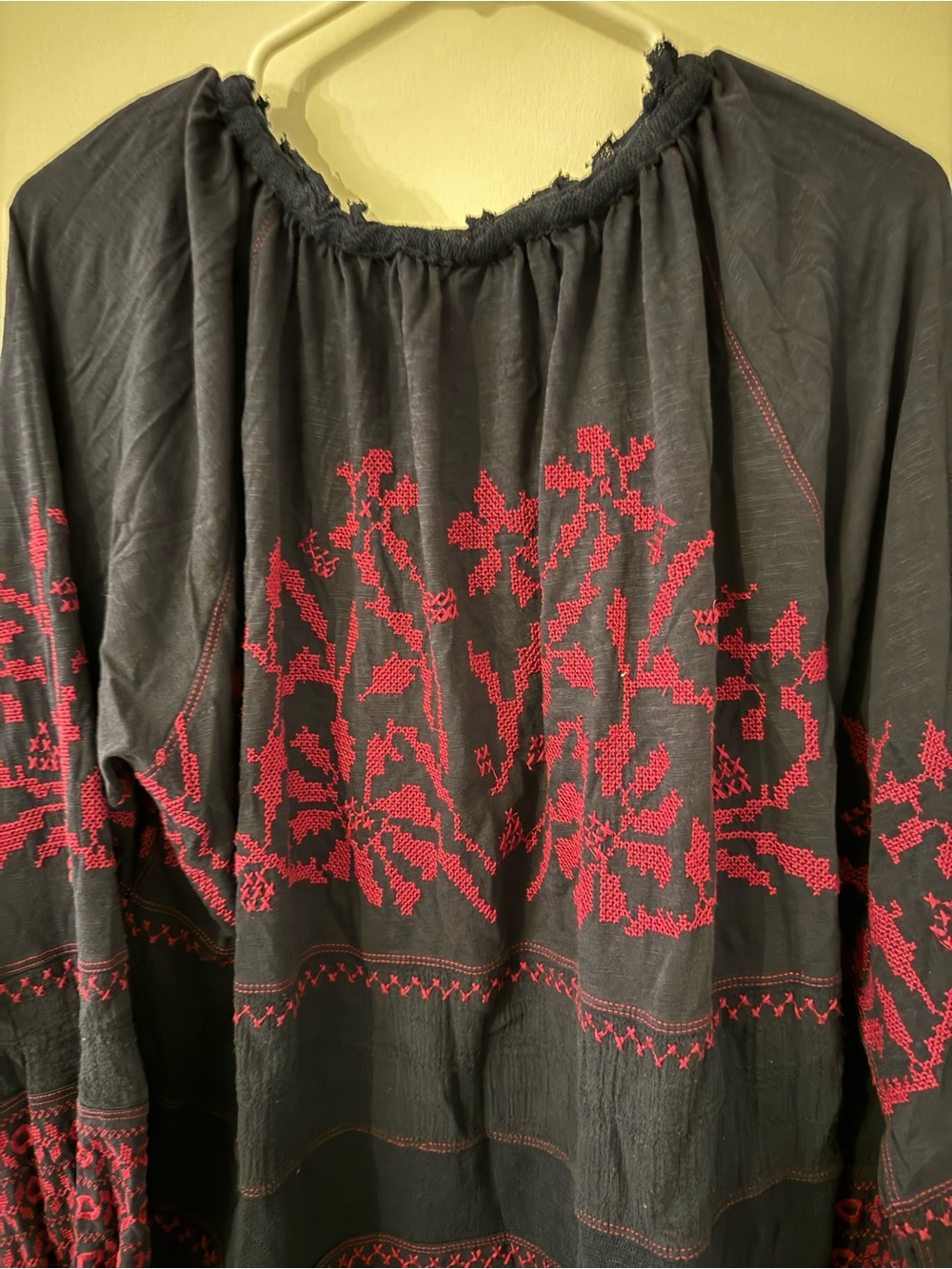 Free People Persuasion Navy Top Embroidered Mesh Pullover Extra Small boho - Picture 6 of 7